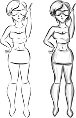 Vector sketch woman with mobile phone