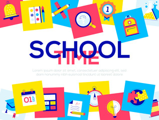 School time - colorful flat design style web banner