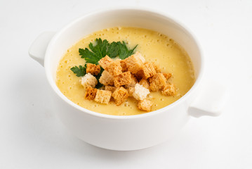 vegetable cream soup with croutons