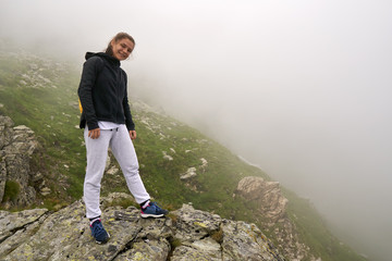 Woman hiker with backpack