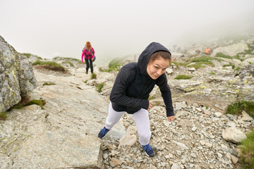 Woman hiker with backpack