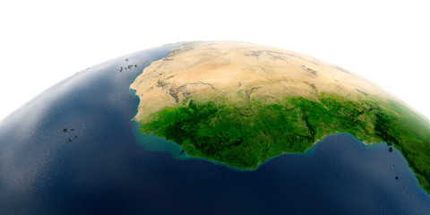 Fototapeta premium Detailed Earth on white background. West African countries