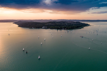Aerial photo with sailing boats