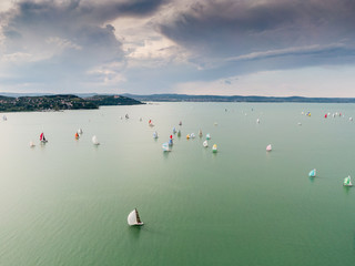 Aerial photo with sailing boats