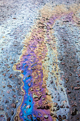 Spilt Oil Petrol Pollution Leak Rainbow Leak on a Road