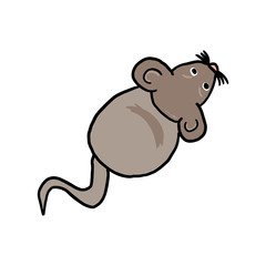 Brown mouse animal. Hand drawn cartoon vector ink illustration isolated on white background.