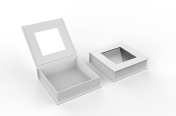 White blank square hard window box for branding mock up template, 3d illustration.