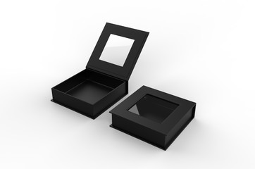 White blank square hard window box for branding mock up template, 3d illustration.