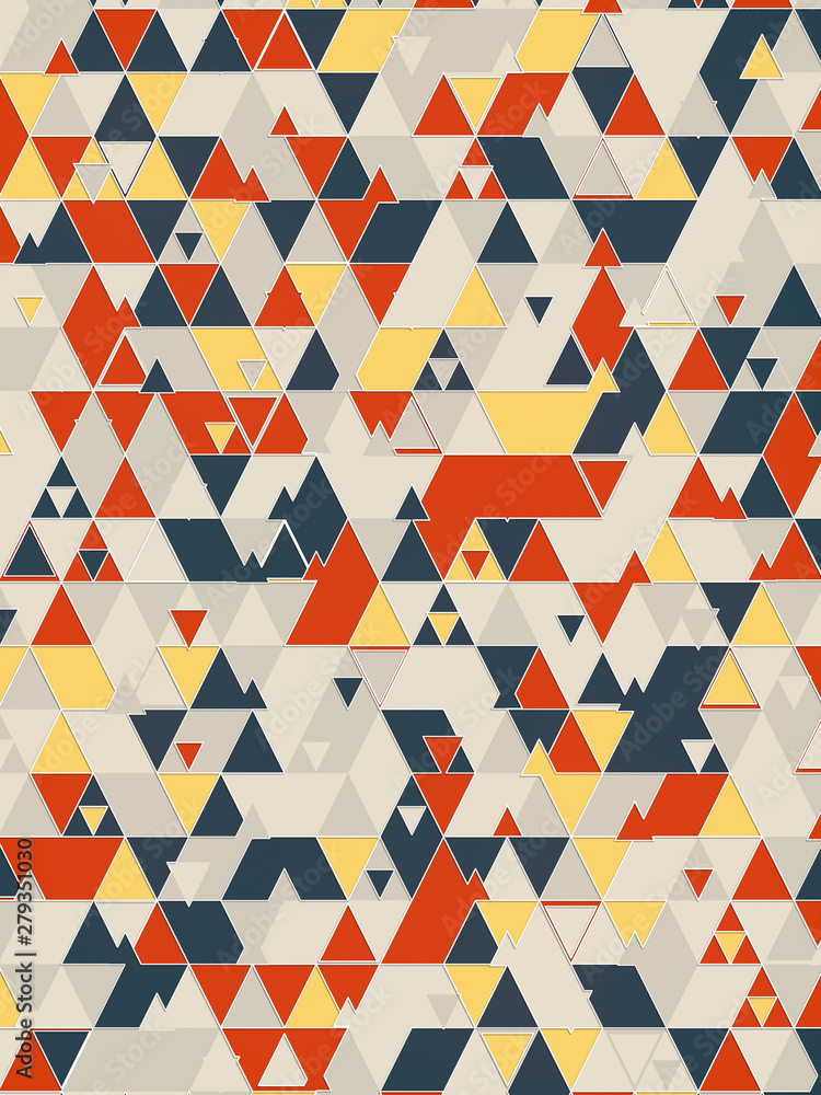Poster Trendy triangular shapes pattern. Modern presentation template. Colorful abstract design. 3d rendering