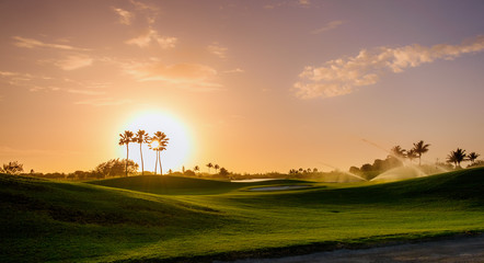 Golf course at sunset on Grand Cayman, Cayman Islands - 279351021