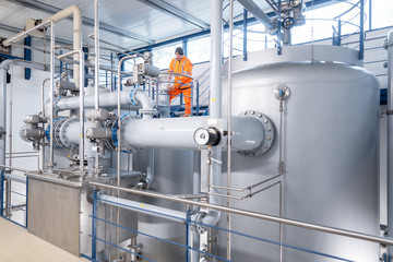 Wide shot of pipelines and equipment of waterworks utility