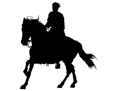 recommend clip art: Horseman rides a horse on a white background