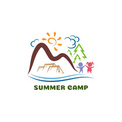 Summer camp logo. Funny cartoon logo template.