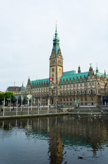 Hamburg city center with town hall and Alster river, Germany