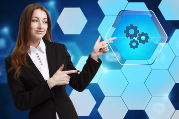 The concept of business, technology, the Internet and the network. A young entrepreneur working on...