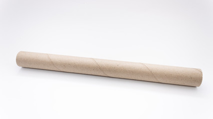 Carton cylindrical paper roll tube or pipe with holes on white gray background