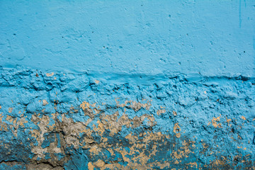 background texture old blue concrete wall falling apart
