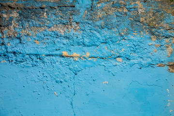 background texture old blue concrete wall falling apart