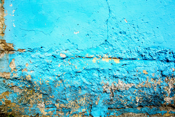 background texture old blue concrete wall falling apart