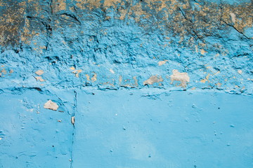 background texture old blue concrete wall falling apart