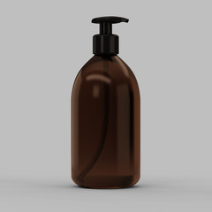 A brown transparent plastic bottle with a dispenser for cosmetics - mockup