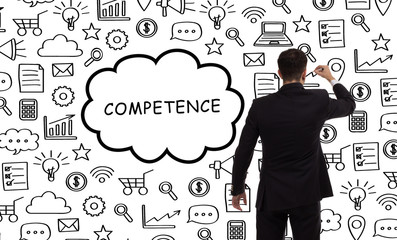 Obraz premium Business, technology, internet and networking concept. Young entrepreneur showing keyword: Competence