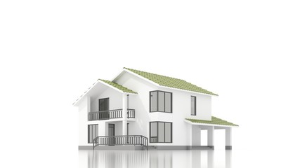 Modern residential building, cottage, project. Architectural model of a family house on a white background - isolated. Construction, real estate, rent, sale of housing - 3D, render, illustration.