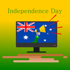 Hand holding a megaphone or bullhorn with  Independence Day in Australia. Vector illustration.
