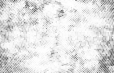 Abstract radial halftone texture. Monochrome background of black dots on white.