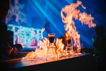 Flaming cocktail night club. Party  
