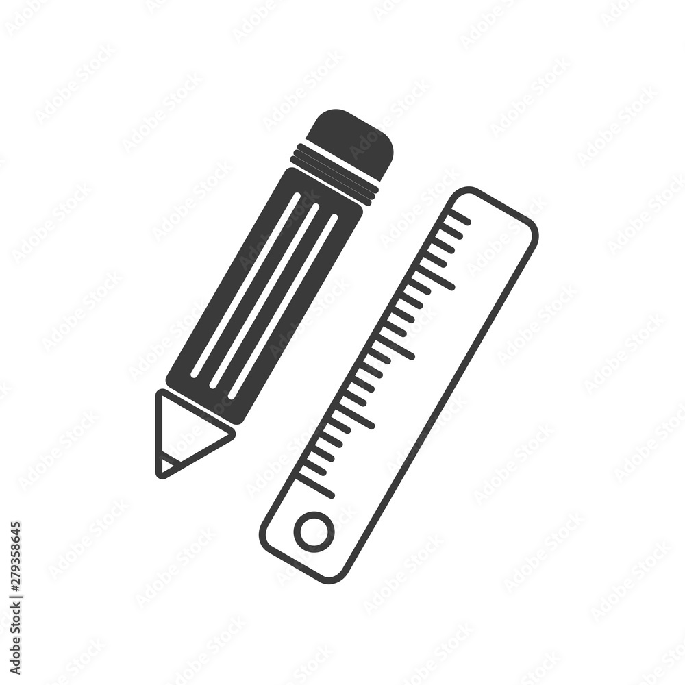 Poster pencil and ruler icon template color editable vector sign isolated on white background.