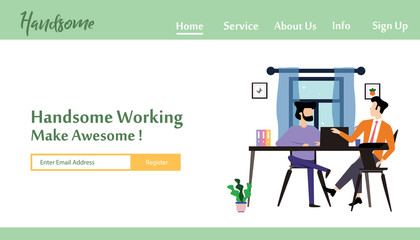 Landing Page Man Working Vector Template Design Illustration