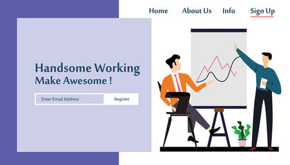 Landing Page Man Working Vector Template Design Illustration