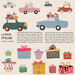 Borders with cars delivering presents and gifts