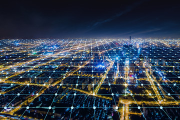 Obraz premium Modern city with wireless network connection concept