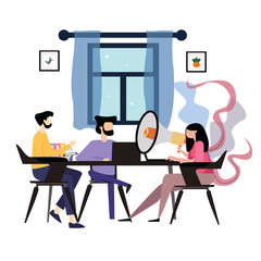 People Relationship, Working and Interacting Vector Template Design Illustration