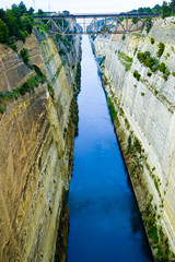 Old waterway in Greece, Corinth  Canal connects the Gulf of Corinth with the Saronic Gulf in the Aegean Sea, tourist attraction
