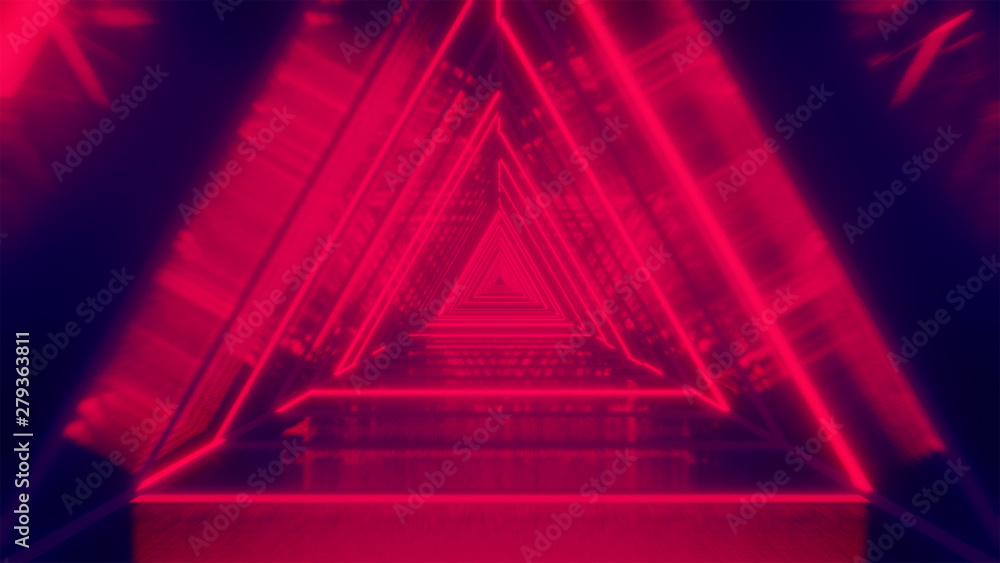 Aufkleber abstract background with neon red triangles. neon triangular electric techno lights. red and orange 