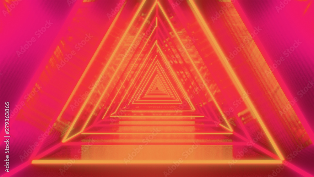 Aufkleber abstract background with neon red triangles. neon triangular electric techno lights. red and orange 