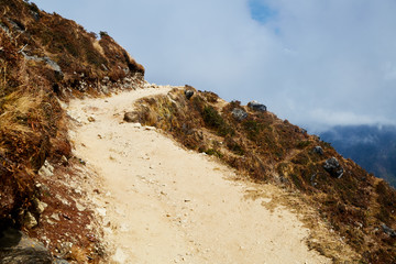 Road straight to nowhere. Himalayan trail towards Ama Dablam up.