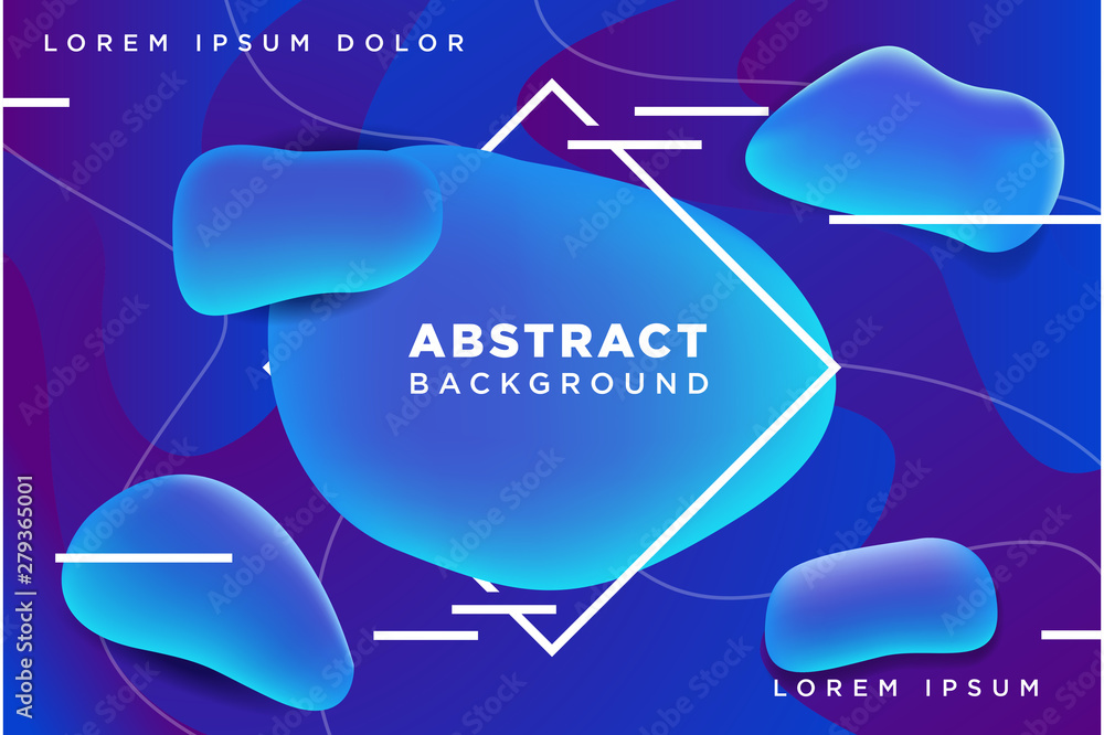 Poster blue and purple gradient color floating liquid blob. 3d rendering modern geometric abstract liquid b