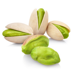 Delicious pistachios, isolated on white background
