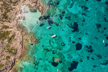 Sardinia aerial photography, beach, sea, yacht and summer