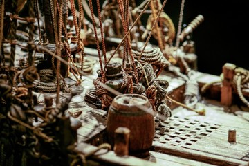 Model of a wooden ship close-up