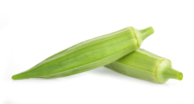 Fresh young okra isolated on white background