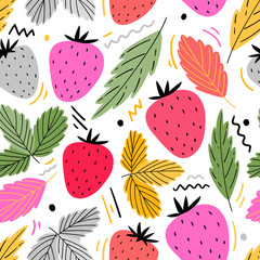 Strawberry seamless pattern for print, textile, wallpaper. Modern fruits background for kids fabric, clothes.