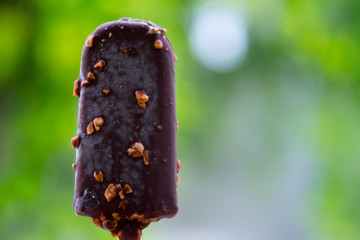 Ice cream bar - vanilla covered with chocolate and almonds