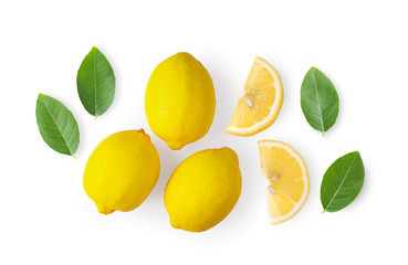  lemon and leaves. Food concept. on white background top view