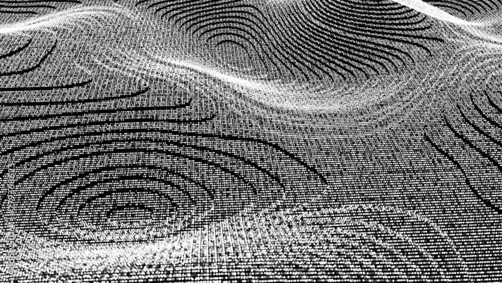 Poster wave particles abstract surface with flicker effect, computer generated 3d rendering background like