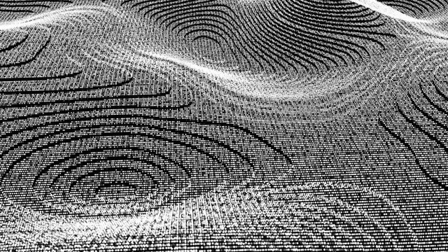 Wave particles abstract surface with flicker effect, computer generated 3d rendering background like terrain or liquid surface